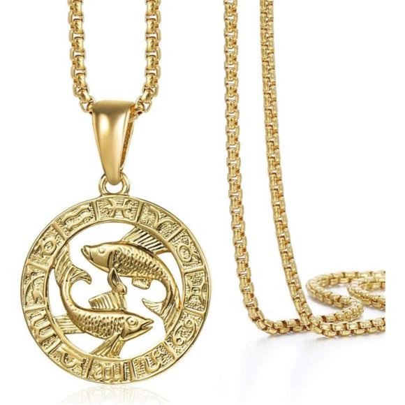 Pisces Gold Plated Zodiac Sign Pendant necklace for Women | Men |  Chain 22inch - Picture 1 of 6